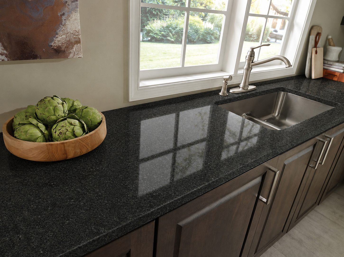 Akron Ohio polished black granite countertop installation with undermount sink
